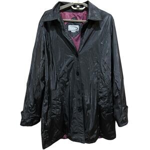 Vintage Rave Jacket Women Size L Black Trench Coat 90s Y2K Retro NO BELT